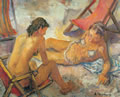 Sulla spiagga, sd 1973, olio, cm 40x50, Napoli, già collezione Serio